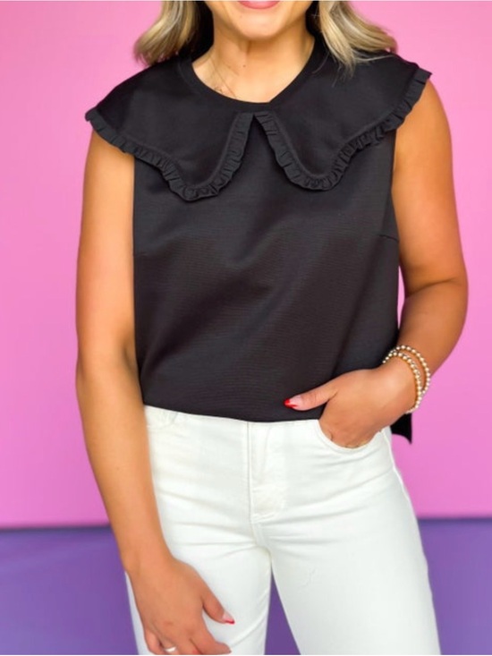 SSYS Tops - SSYS Pippa Sleeveless Top Black XS 4/6 Peter Pan Ruffle Collar Preppy